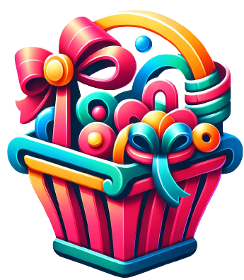 The logo features a stylized representation of a gift basket, complete with elements like ribbons, bows, and an assortment of gifts.