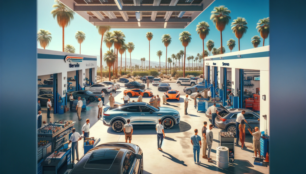 depicting a busy car service center in Palm Springs is now available.